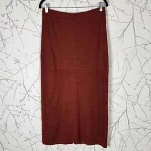 Spanner Burnt Sienna 50% Wool Knit Pull On Pencil Maxi Skirt